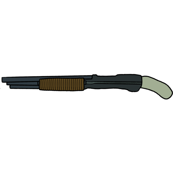 a pump action shotgun with tape covering the butt-plate, making it an off white color.